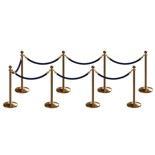 Montour Line Stanchion Post and Rope Kit Sat.Brass, 8 Ball Top7 Dark Blue Rope C-Kit-8-SB-BA-7-PVR-DB-PB